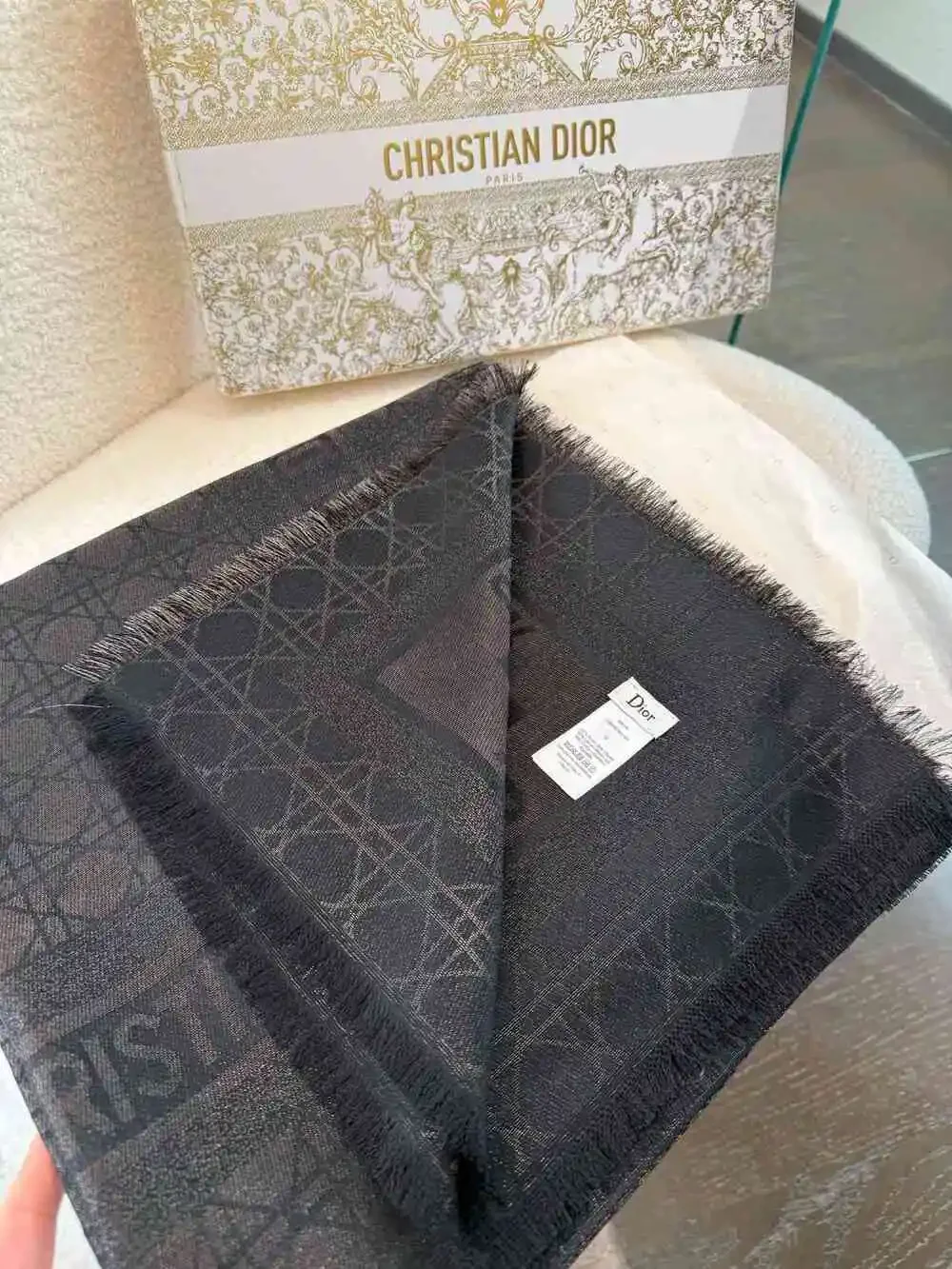 DIOR Black Monogram Sheer Scarf
